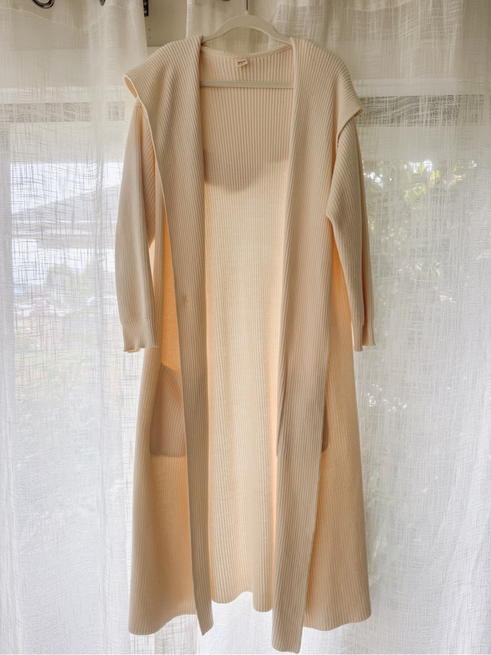 Goumi Organic Knit Light Cream Ribbed Maxi Cardigan